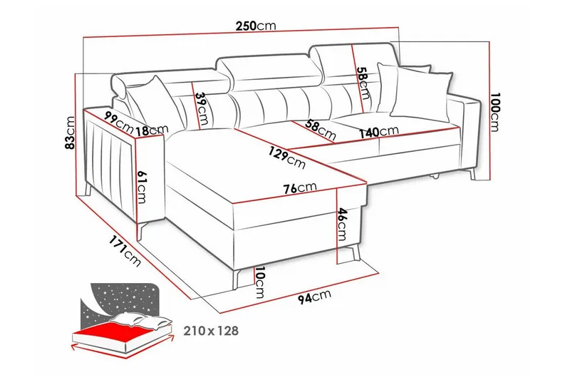 Galbally 3-sits Hörnbäddsoffa Dark blue - Huonekalut - Sohva - Vuodesohva