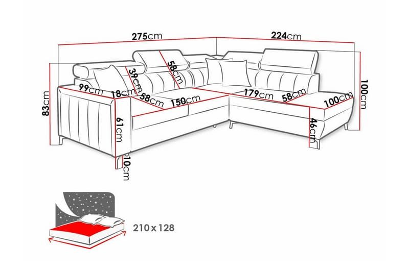 Galbally 3-sits Hörnbäddsoffa NO_BRAND beige - Huonekalut - Sohva - Vuodesohva