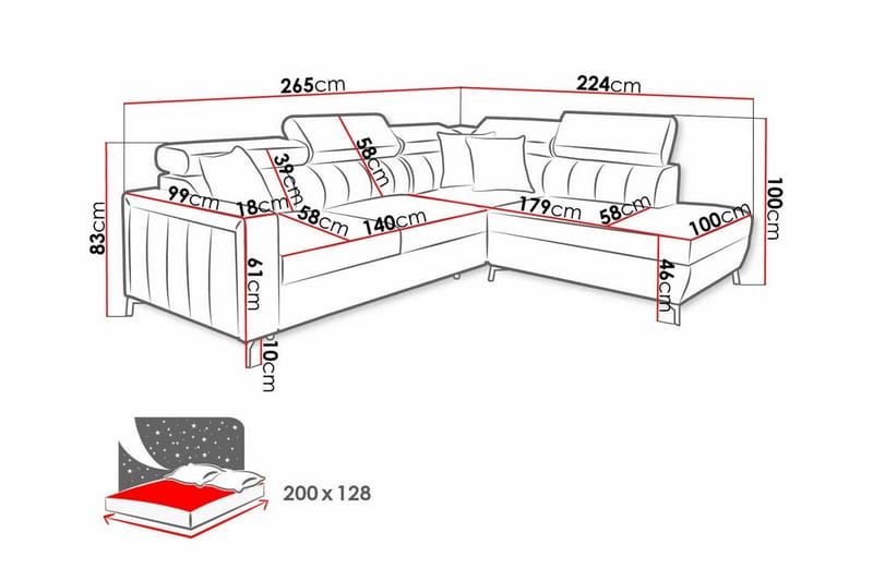 Galbally 3-sits Hörnbäddsoffa NO_BRAND Dark brown - Huonekalut - Sohva - Vuodesohva