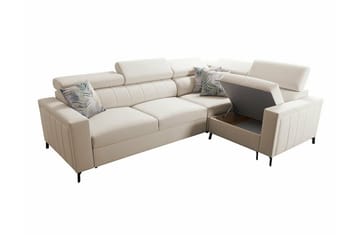 Galbally 3-paikkainen Kulmasohvasänky Oikea 275x198 cm Säilytystilalla Samettia - Vaaleanharmaa - Huonekalut - Sohva - Vuodesohva