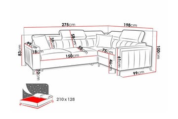 Galbally 3-paikkainen kulmasohvasänky oikea 275x198 cm säilytystilalla samettia - Tummanruskea - Huonekalut - Sohva - Vuodesohva