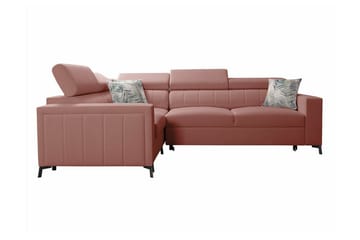 Galbally 3-paikkainen kulmasohvasänky vasen 275x198 cm säilytystilalla samettia - Vaaleanpunainen - Huonekalut - Sohva - Vuodesohva