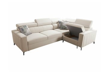 Galbally 3-paikkainen kulmasohvasänky vasen 275x198 cm säilytystilalla samettia - Vaaleanpunainen - Huonekalut - Sohva - Vuodesohva