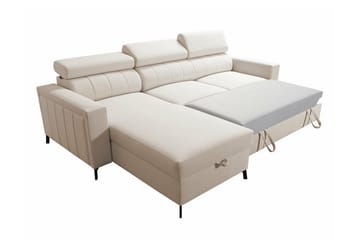 Galbally 3-paikkainen Kulmasohva Vuodetoiminnolla Oikea 250x171 cm Säilytystilalla Samettia - Beige - Huonekalut - Sohva - Vuodesohva