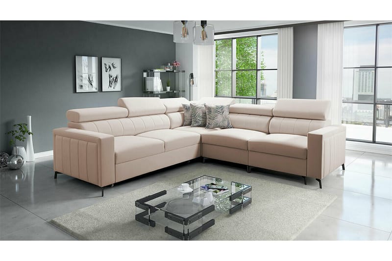 Galbally 4-istuttava vuodesohva 128x210 cm säilytystilalla samettia - Beige - Huonekalut - Sohva - Vuodesohva