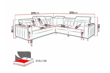 Galbally 4-istuttava vuodesohva 128x210 cm säilytystilalla samettia - Beige - Huonekalut - Sohva - Vuodesohva