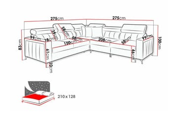 Galbally 4-istuttava vuodesohva 128x210 cm säilytystilalla samettia - Vaaleanpunainen - Huonekalut - Sohva - Vuodesohva