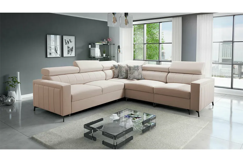 Galbally 4-sits Hörnbäddsoffa NO_BRAND beige - Huonekalut - Sohva - Vuodesohva