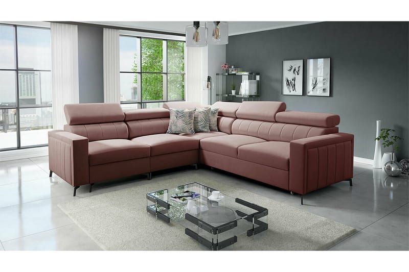 Galbally 4-sits Hörnbäddsoffa NO_BRAND Dark pink - Huonekalut - Sohva - Vuodesohva