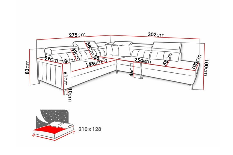 Galbally 4-sits Hörnbäddsoffa NO_BRAND Grey - Huonekalut - Sohva - Vuodesohva