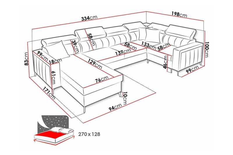 Galbally 4-sits Hörnbäddsoffa NO_BRAND Light grey - Huonekalut - Sohva - Vuodesohva