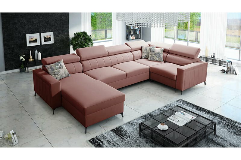 Galbally 4-sits Hörnbäddsoffa NO_BRAND Light pink - Huonekalut - Sohva - Vuodesohva