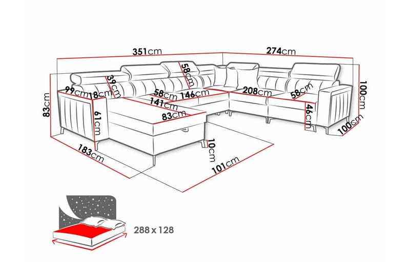 Galbally 5-istuttava kulmavuodesohva - Huonekalut - Sohva - Vuodesohva