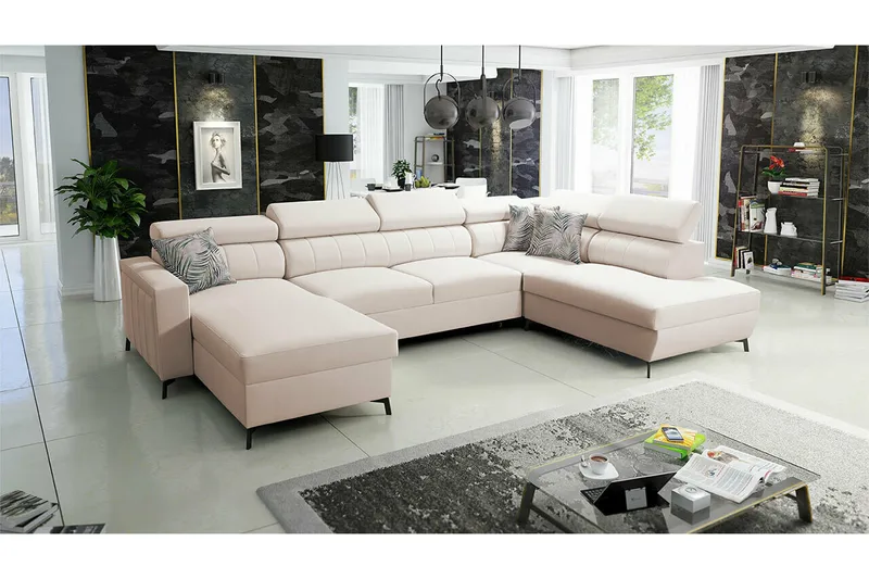 Galbally 5-sits Hörnbäddsoffa NO_BRAND Beige/Light beige - Huonekalut - Sohva - Vuodesohva