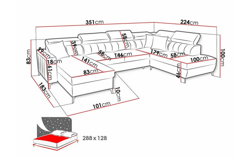 Galbally 5-sits Hörnbäddsoffa NO_BRAND Dark blue - Huonekalut - Sohva - Vuodesohva