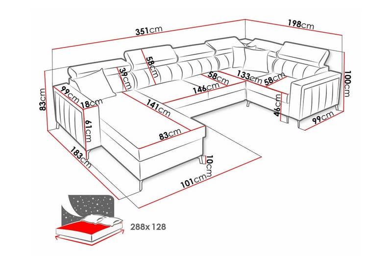 Galbally 5-sits Hörnbäddsoffa NO_BRAND Dark blue - Huonekalut - Sohva - Vuodesohva