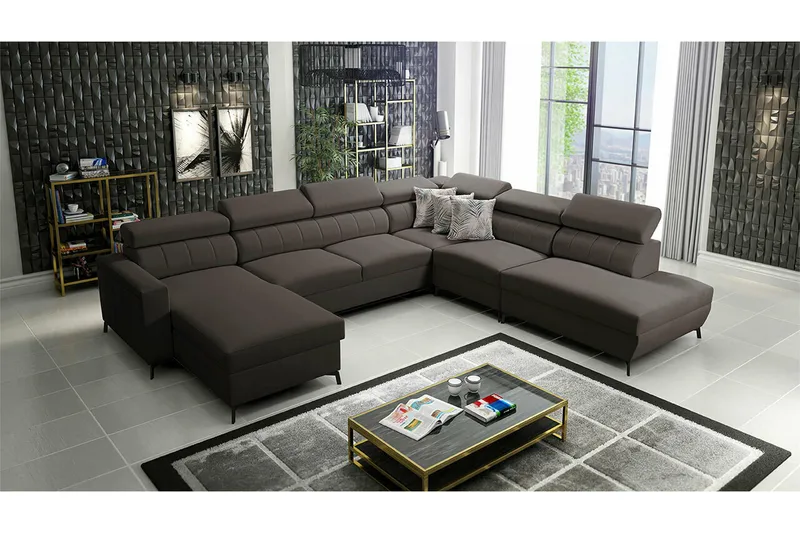 Galbally 5-sits Hörnbäddsoffa NO_BRAND Dark brown - Huonekalut - Sohva - Vuodesohva