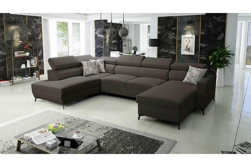 Galbally 5-sits Hörnbäddsoffa NO_BRAND Dark brown - Huonekalut - Sohva - Vuodesohva