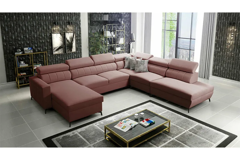 Galbally 5-sits Hörnbäddsoffa NO_BRAND Dark pink - Huonekalut - Sohva - Vuodesohva