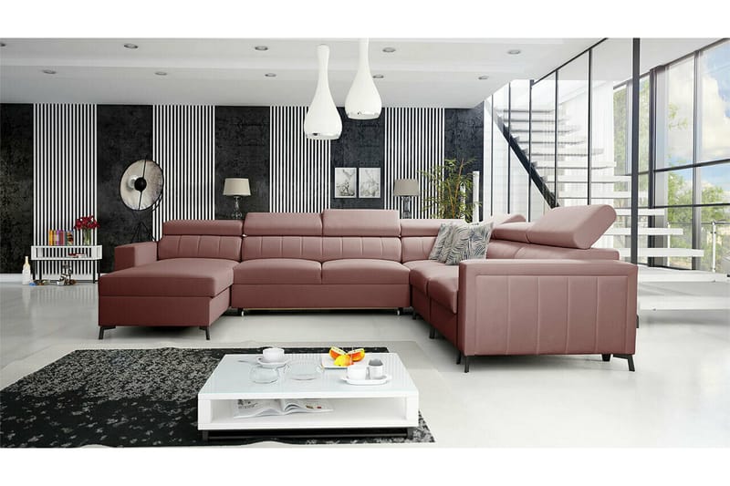Galbally 5-sits Hörnbäddsoffa NO_BRAND Dark pink - Huonekalut - Sohva - Vuodesohva