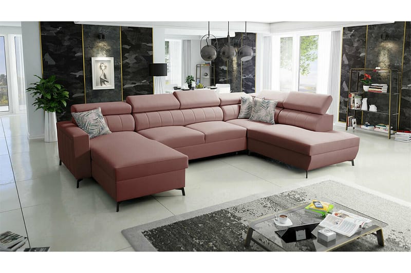 Galbally 5-sits Hörnbäddsoffa NO_BRAND Light pink - Huonekalut - Sohva - Vuodesohva