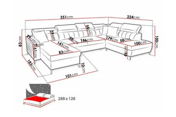 Galbally 5-sits Hörnbäddsoffa Pink - Huonekalut - Sohva - Vuodesohva