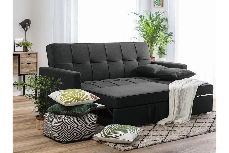 Glomma 3-istuttava jatkettava vuodesohva 181x207 cm kangasta - Tummanharmaa - Huonekalut - Sohva - Vuodesohva - 3 istuttava vuodesohva
