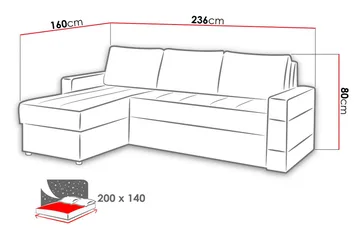 Gordia Divaanivuodesohva 234x82x156 cm - Huonekalut - Sohva - Vuodesohva - Divaanivuodesohva