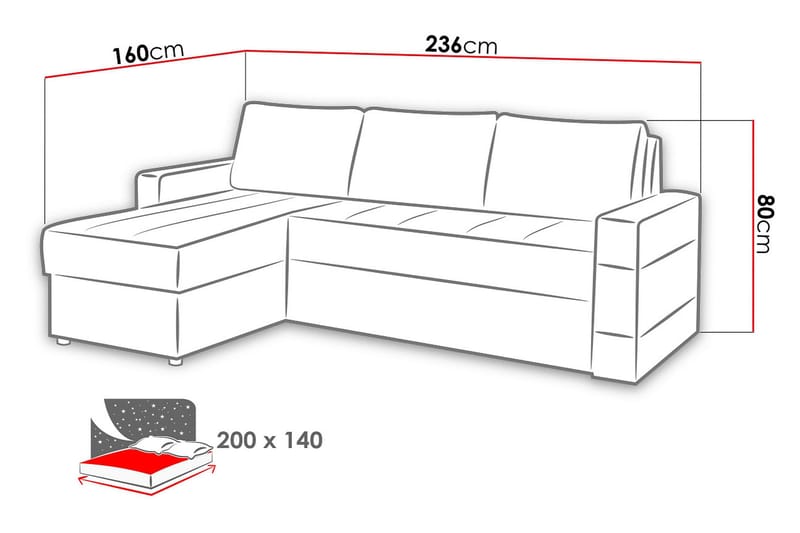 Gordia Divaanivuodesohva 234x82x156 cm - Huonekalut - Sohva - Vuodesohva - Divaanivuodesohva