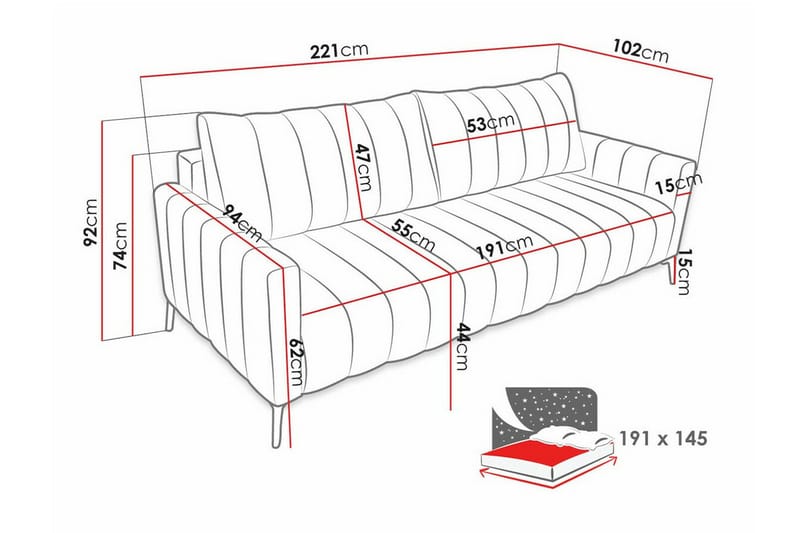 Graystone 2-sits Bäddsoffa Ljusgrå - Huonekalut - Sohva - Vuodesohva