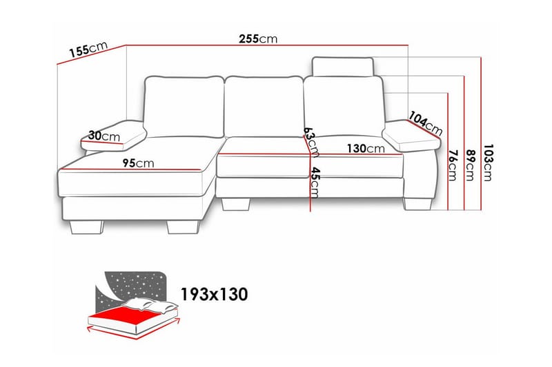 Graystone 3-istuttava oikea kulmasohva vuodetoiminnolla 130x193 cm säilytystilalla kankaasta - Vaaleanharmaa - Huonekalut - Sohva - Vuodesohva