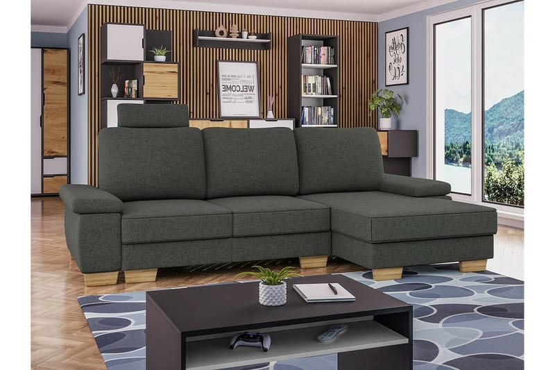 Graystone 3-istuttava oikea kulmavuodesohva 130x193 cm säilytystilalla kankaalla - Harmaa - Huonekalut - Sohva - Vuodesohva