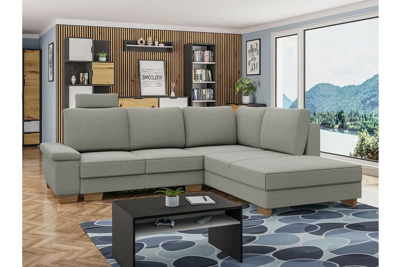 Graystone 3-istuttava oikeanpuoleinen l-mallinen kulmavuodesohva 130x203 cm säilytystilalla kankainen - Harmaa - Huonekalut - Sohva - Vuodesohva