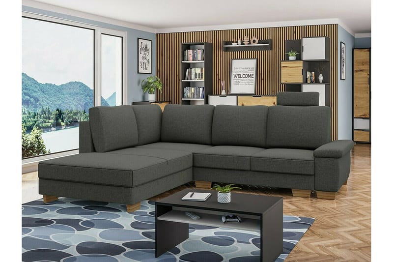 Graystone 3-istuttava vasemmanpuoleinen kulmavuodesohva divaanilla ja chaise longue -osalla kangasta - Harmaa - Huonekalut - Sohva - Vuodesohva