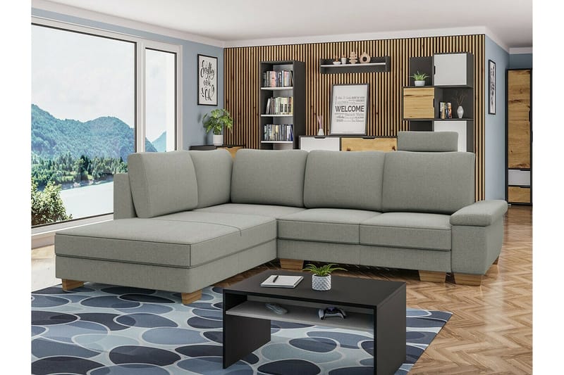 Graystone 3-istuttava vasen kulmavuodesohva 130x203 cm säilytystilalla, kangas - Harmaa - Huonekalut - Sohva - Vuodesohva