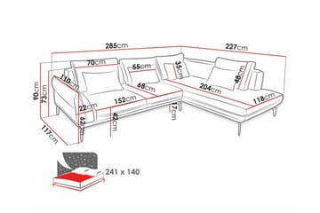 Graystone 4-sits Hörnbäddsoffa Ljusgrå - Huonekalut - Sohva - Divaanisohva - 4 istuttava sohva divaanilla