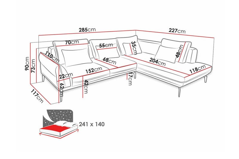 Graystone 4-sits Hörnbäddsoffa NO_BRAND Beige/Light beige - Huonekalut - Sohva - Divaanisohva - 4 istuttava sohva divaanilla
