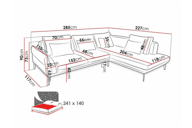 Graystone 4-sits Hörnbäddsoffa NO_BRAND Dark green - Huonekalut - Sohva - Divaanisohva - 4 istuttava sohva divaanilla