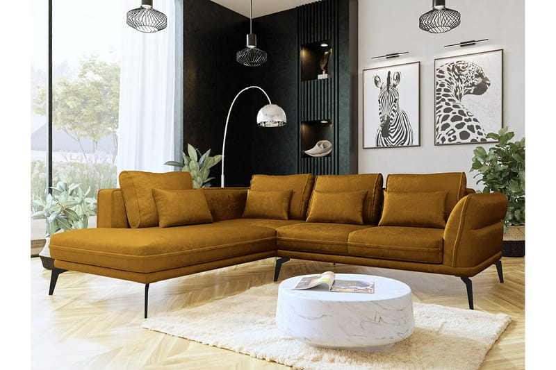 Graystone 4-sits Hörnbäddsoffa NO_BRAND Dark yellow - Huonekalut - Sohva - Divaanisohva - 4 istuttava sohva divaanilla