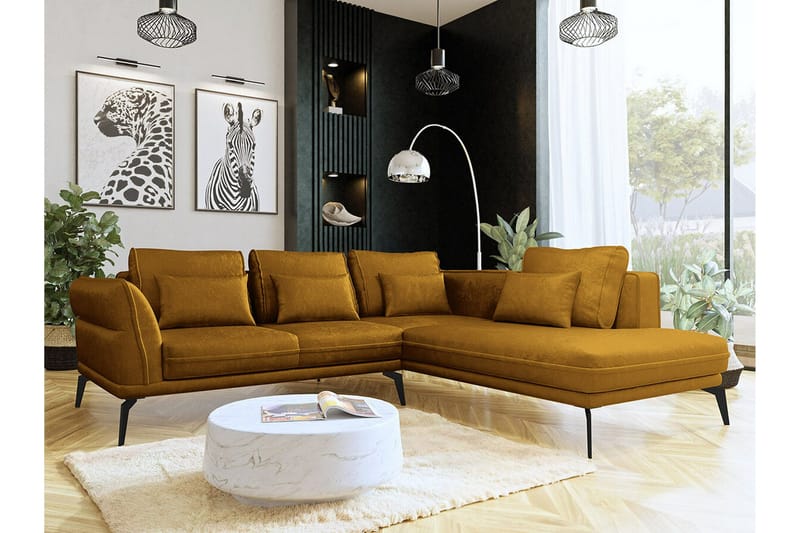 Graystone 4-sits Hörnbäddsoffa NO_BRAND Dark yellow - Huonekalut - Sohva - Divaanisohva - 4 istuttava sohva divaanilla