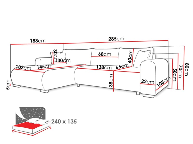 Handda 4-istuttava Divaanisohva Vasen - Huonekalut - Sohva - Vuodesohva