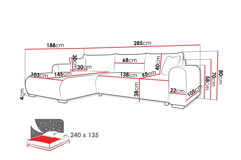 Handda Vuodesohva Divaanilla 3-istuttava Manchester - Harmaa - Huonekalut - Sohva - Vuodesohva