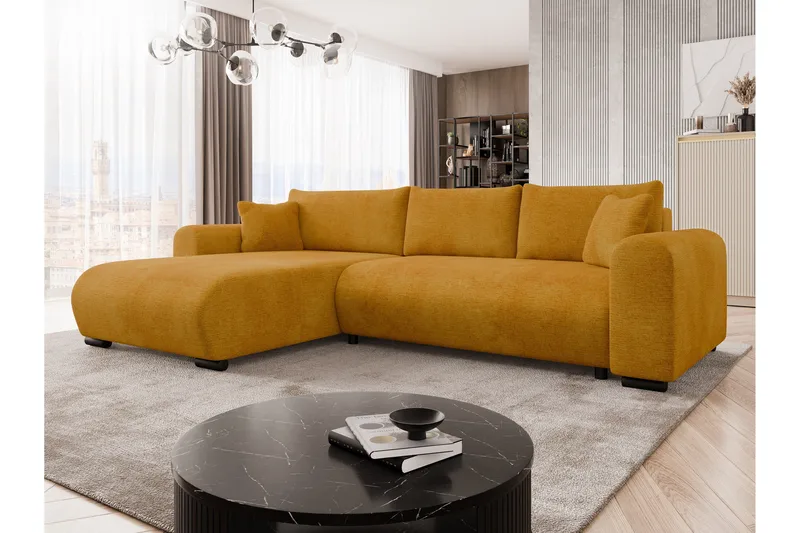 Handda Vuodesohva Divaanilla 3-istuttava Sametti - Keltainen - Huonekalut - Sohva - Vuodesohva