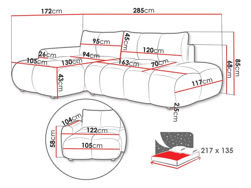 Handu 4-istuttava Divaanisohva Vasen - Huonekalut - Sohva - Vuodesohva