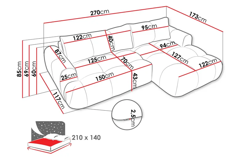 Handu Vuodesohva Divaanilla 3-istuttava Bouclé - Tummanharmaa - Huonekalut - Sohva - Vuodesohva