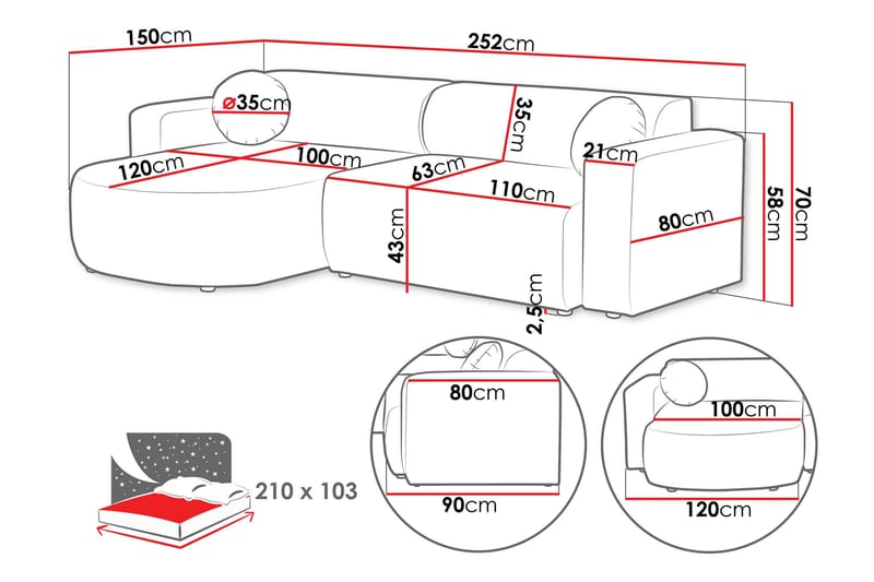Hanish Vuodesohva Divaanilla 3-istuttava Plyysi - Beige - Huonekalut - Sohva - Vuodesohva