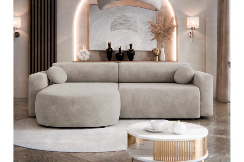 Hanish Vuodesohva Divaanilla 3-istuttava Plyysi - Beige - Huonekalut - Sohva - Vuodesohva