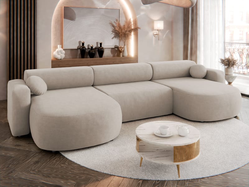 Hanish Vuodesohva kaksoisdivaanilla 5istuttava - Beige - Huonekalut - Sohva - Vuodesohva