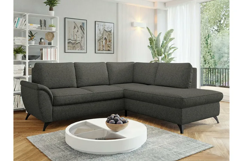 Hereford 3-istuttava oikeanpuoleinen kulmavuodesohva 126x185 cm säilytystilalla kankaalla - Harmaa - Huonekalut - Sohva - Vuodesohva