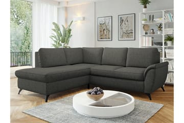 Hereford 3-istuttava vasen kulmasohvasänky 126x185 cm säilytystilalla kankaasta - Tummanharmaa - Huonekalut - Sohva - Vuodesohva